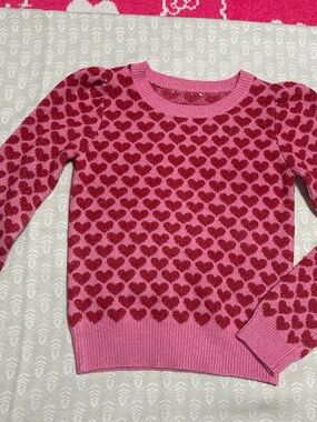 Pink and Red Heart-Pattern Women's Sweater